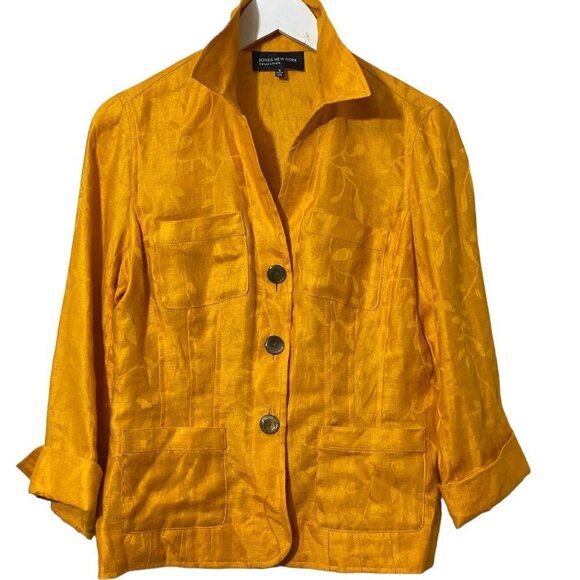 Jones New York Linen Jacket Size 6 Womens Jacket Orange Gold - Picture 6 of 10